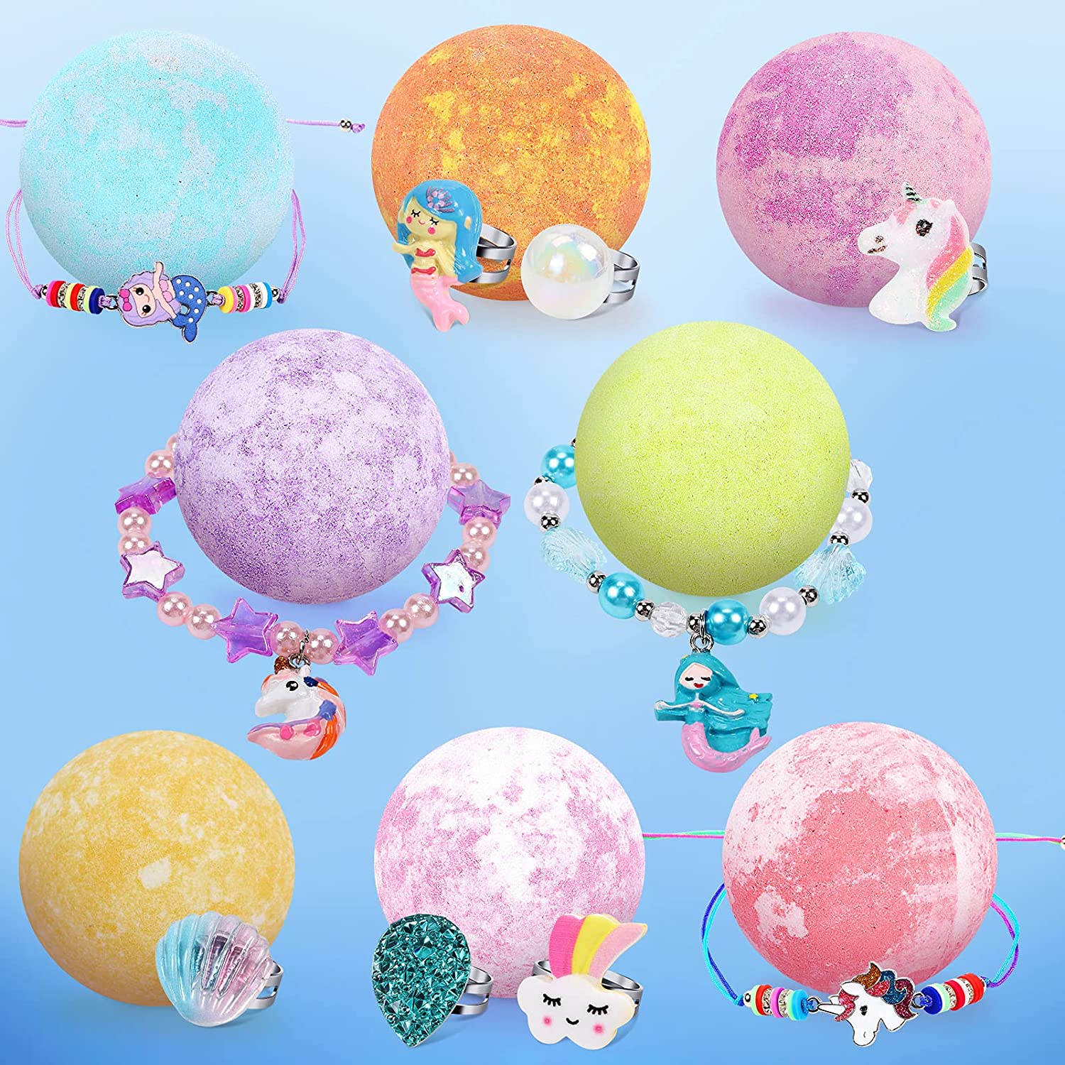 Wholesale Bath Bomb Gift Set With Unicorn Mermaid Rings Bracelets